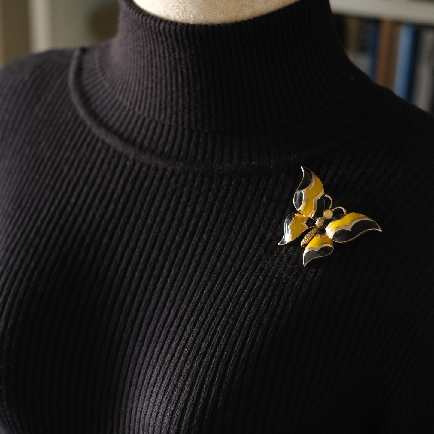 ❤️ Vintage Panetta Butterfly Brooch – Gold Tone with Yellow & Black Enamel