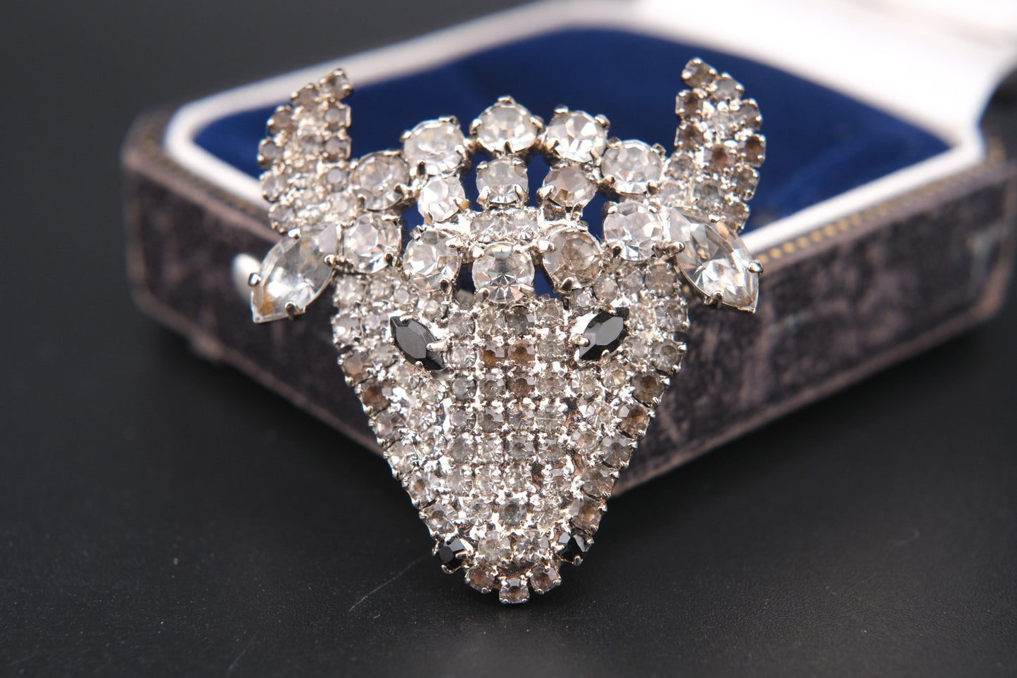 Vintage Monty Don Rhinestone Bull Head Brooch