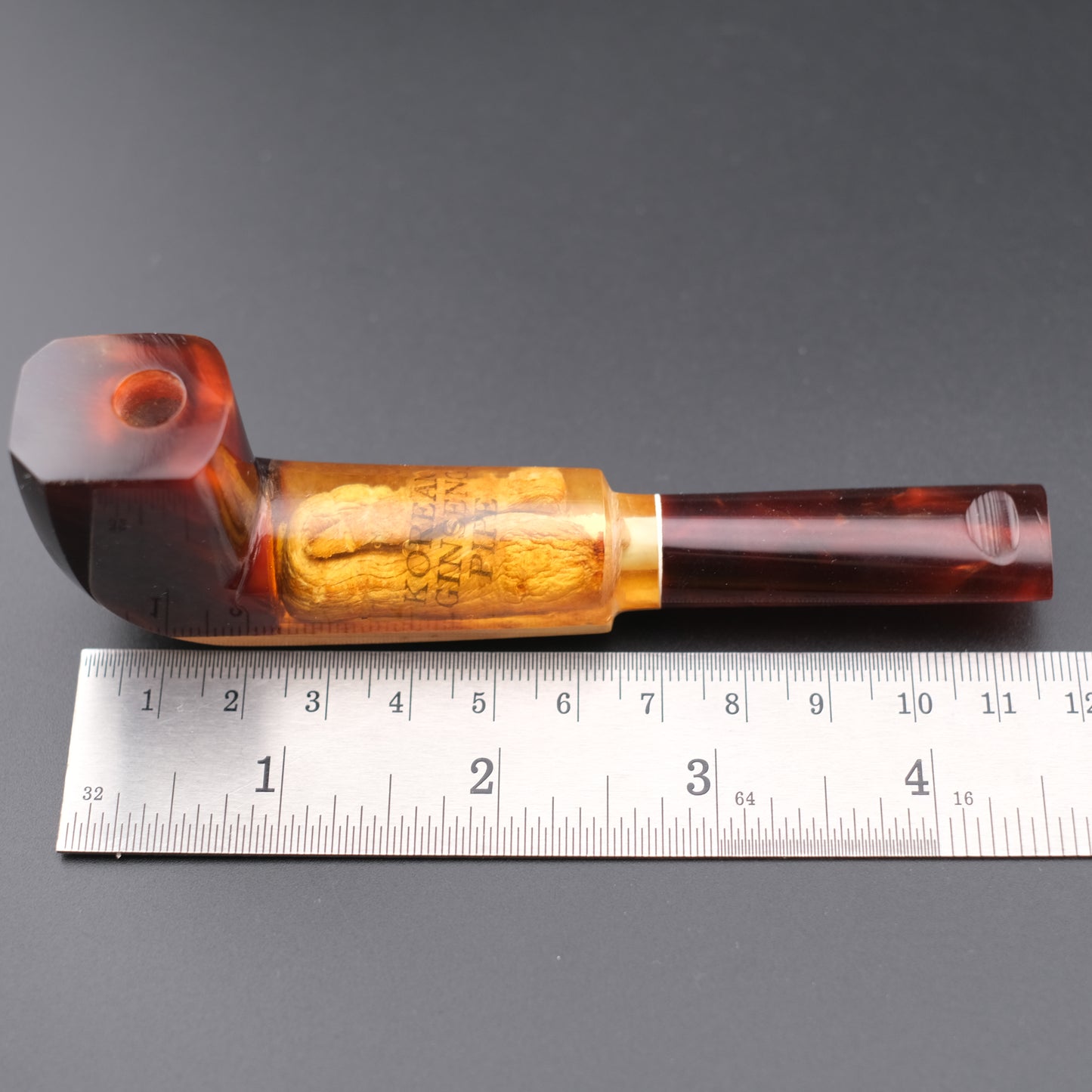 Vintage Korean Ginseng Pipe in Lucite – Collectible Tobacco Pipe with Real Ginseng Root & Original Box