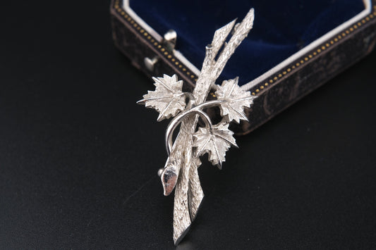 Marcel Boucher Maple Leaf Brooch – Silver-Tone Textured Leaves with Dimensional Branch Design