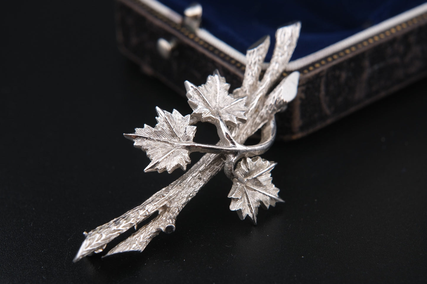 Marcel Boucher Maple Leaf Brooch – Silver-Tone Textured Leaves with Dimensional Branch Design