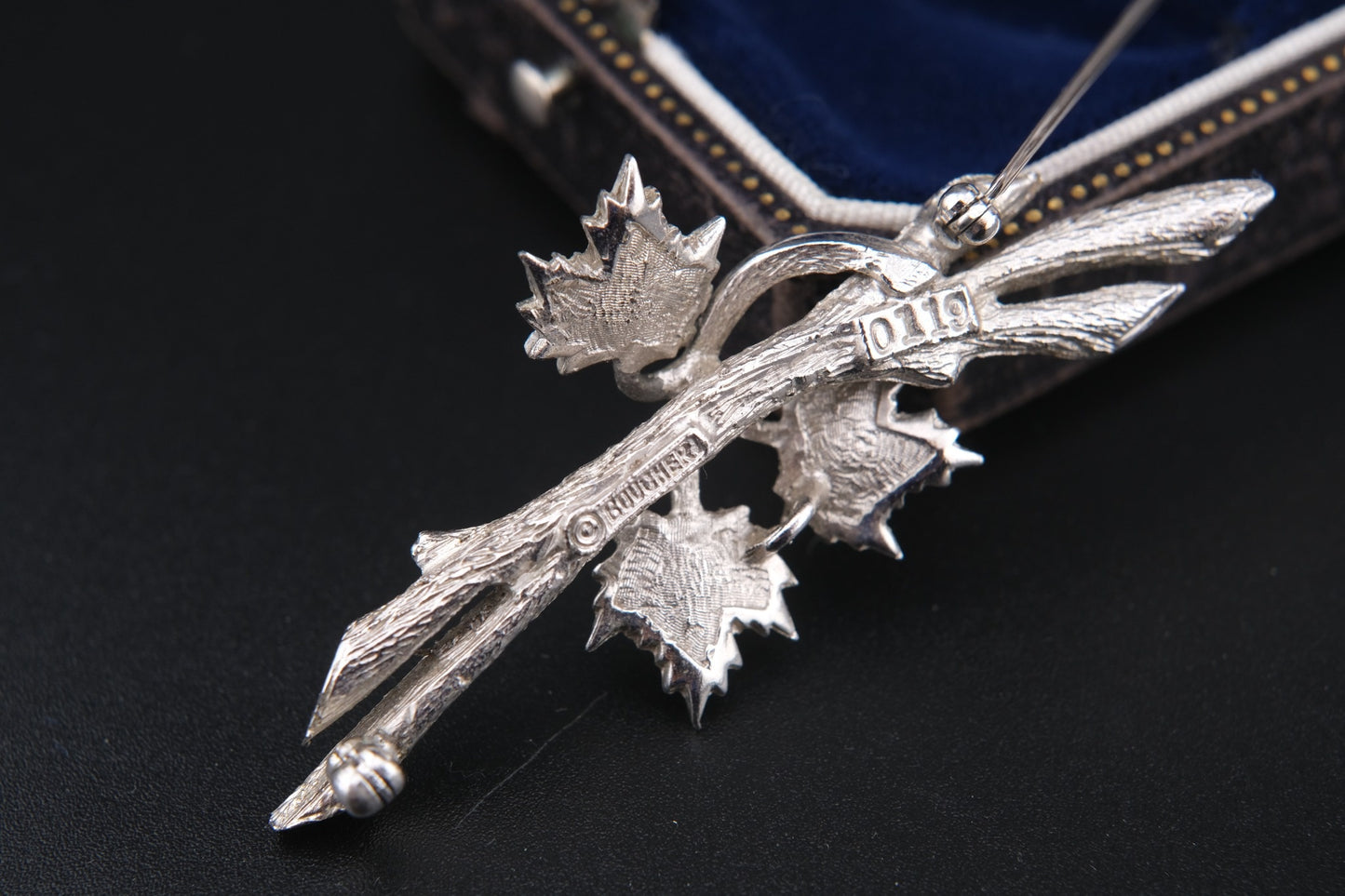 Marcel Boucher Maple Leaf Brooch – Silver-Tone Textured Leaves with Dimensional Branch Design