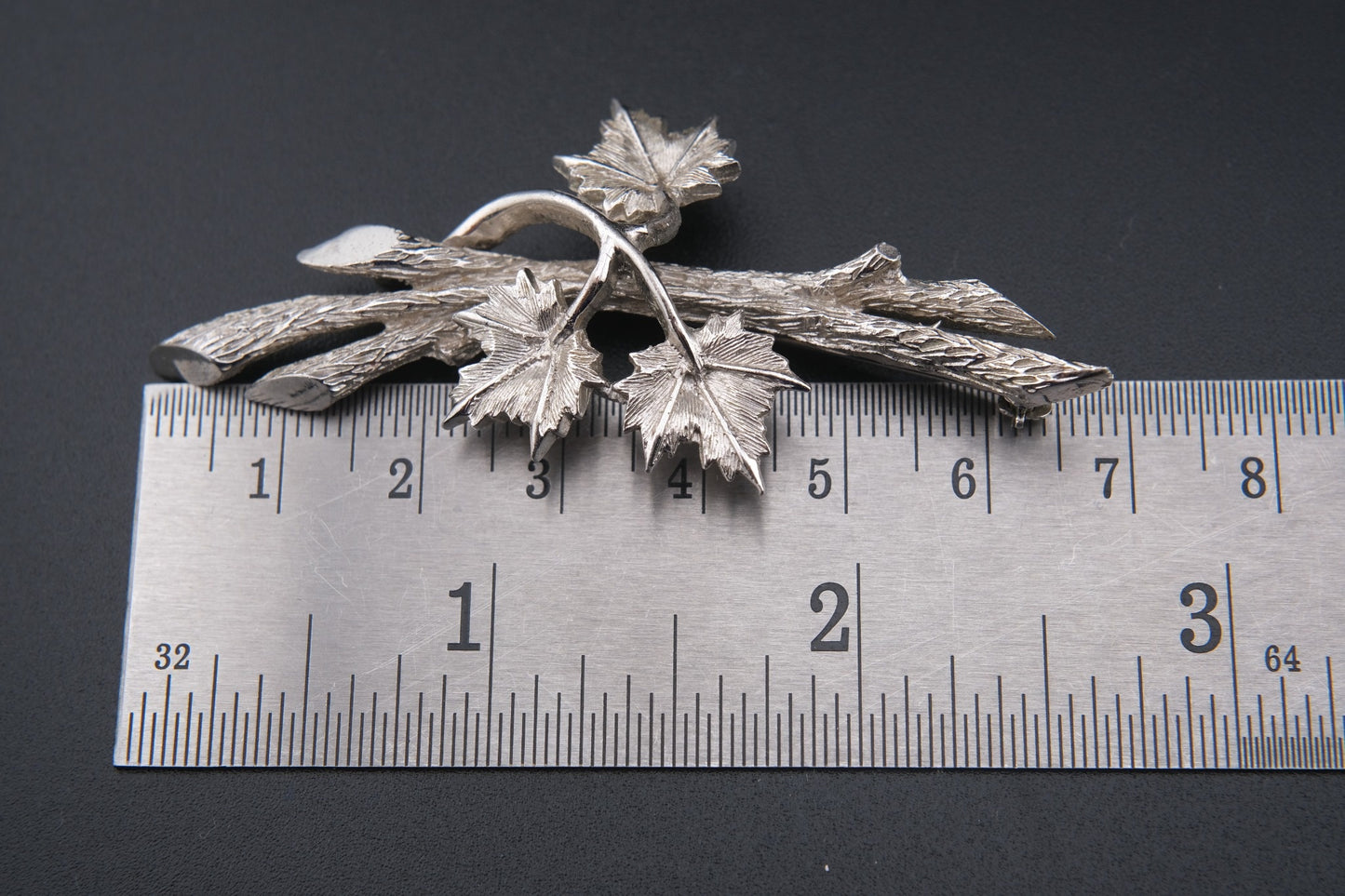 Marcel Boucher Maple Leaf Brooch – Silver-Tone Textured Leaves with Dimensional Branch Design