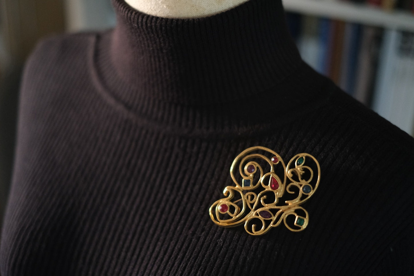 ❤️ Vintage Jean-Louis Scherrer Brooch – Gold-Tone with Multicolor Gemstones