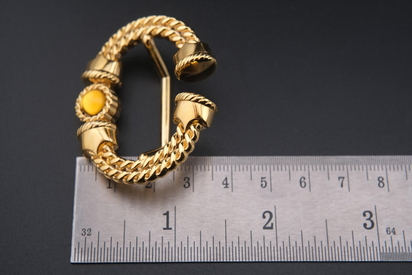 Vintage Malka Paris Gold-Tone Scarf Ring with Amber Cabochon