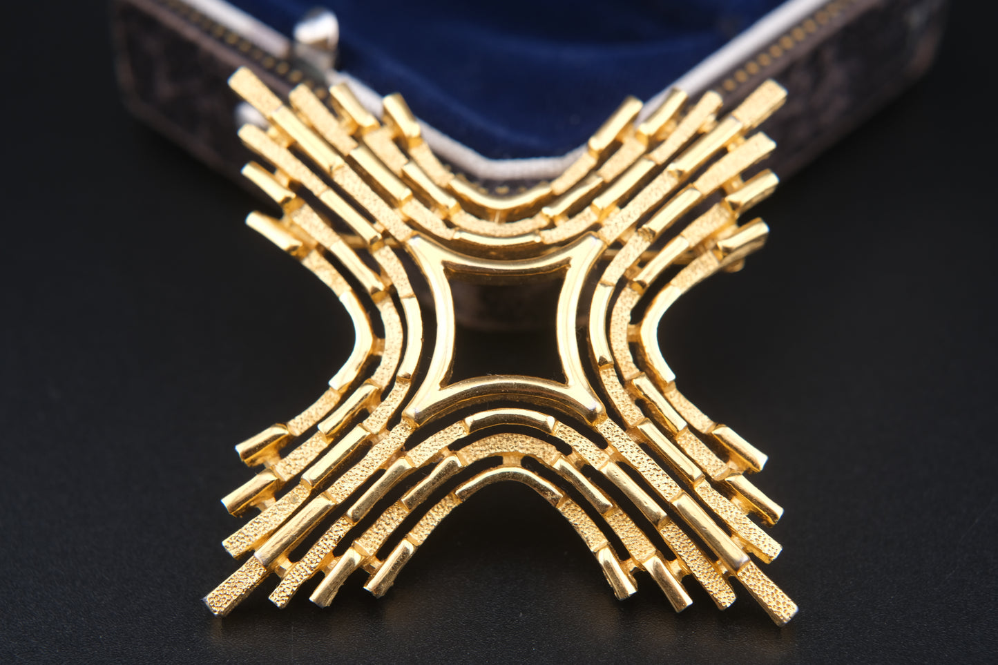 Crown Trifari Maltese Cross Brooch – Gold-Tone Modernist Design