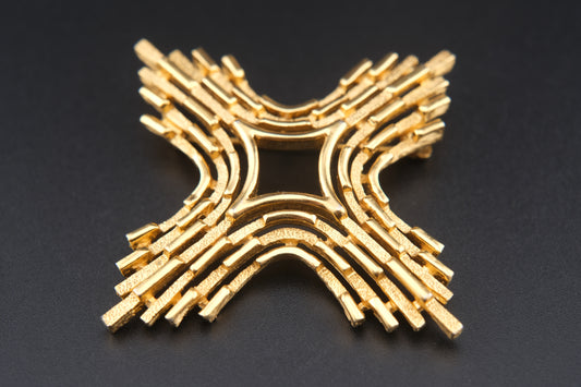 Crown Trifari Maltese Cross Brooch – Gold-Tone Modernist Design