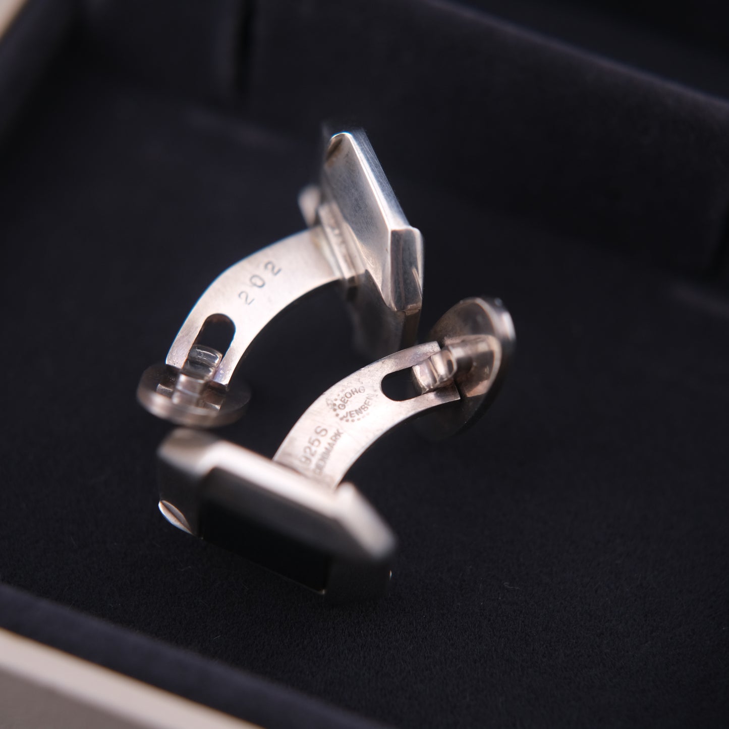 Vintage Georg Jensen Sterling Silver & Onyx Cufflinks No. 202 – With Original Box