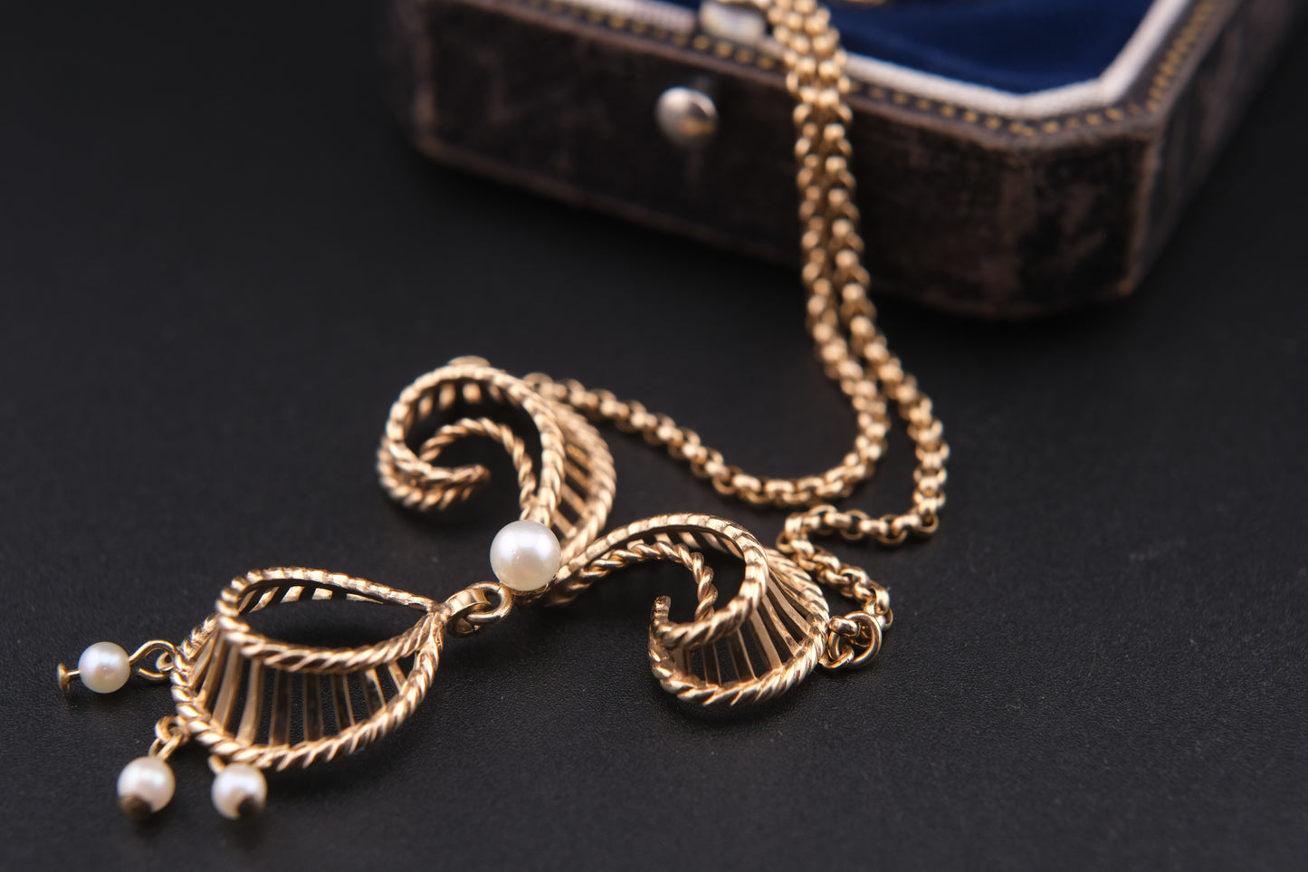 Vintage Vandell 12K Gold-Filled Necklace & Earrings Set with Faux Pearls
