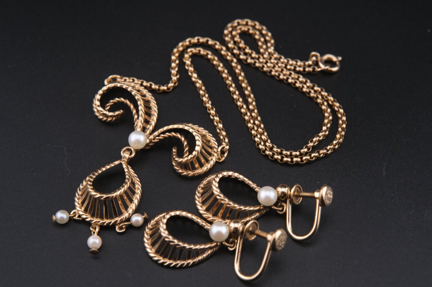 Vintage Vandell 12K Gold-Filled Necklace & Earrings Set with Faux Pearls
