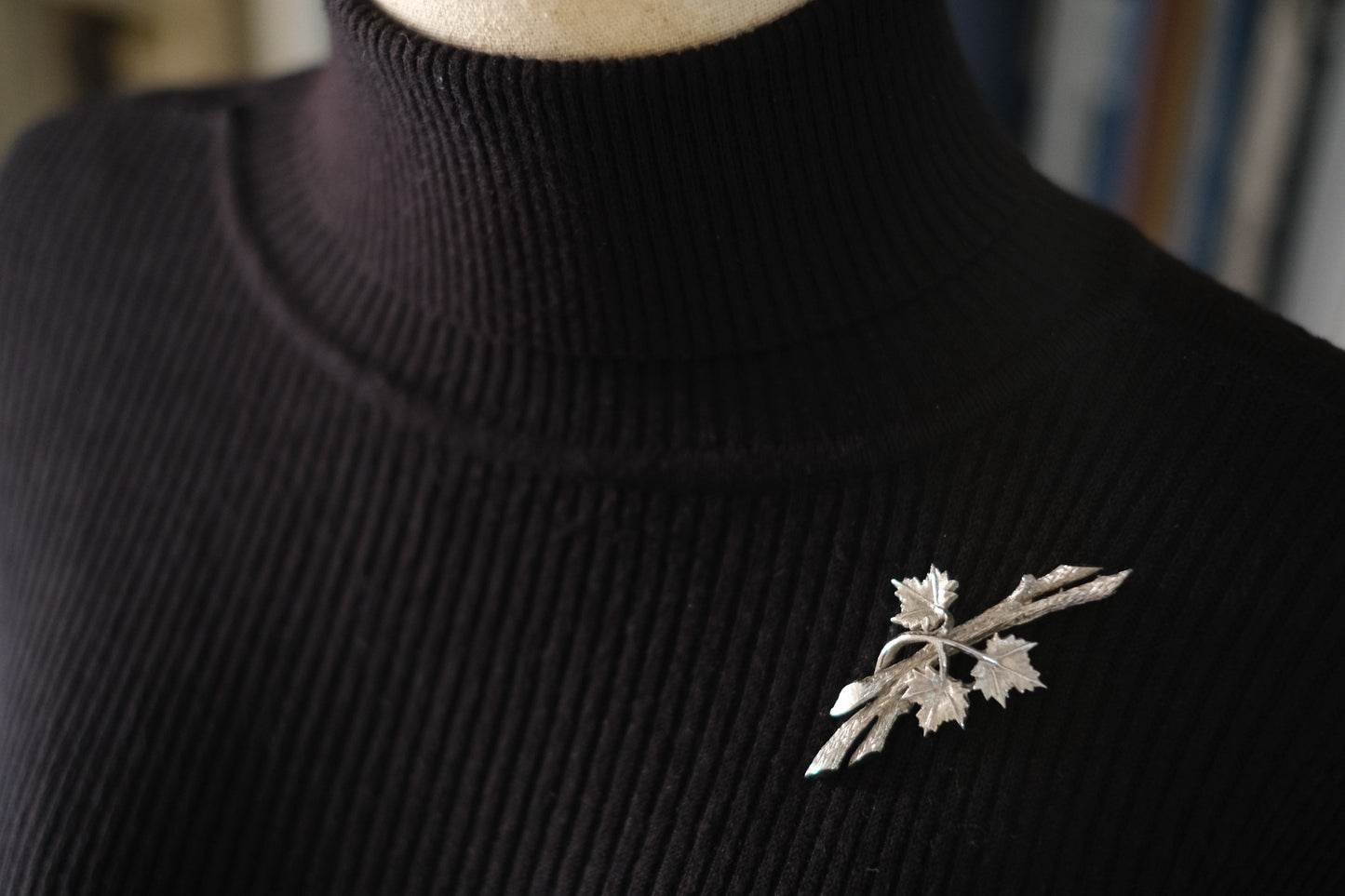 Marcel Boucher Maple Leaf Brooch – Silver-Tone Textured Leaves with Dimensional Branch Design