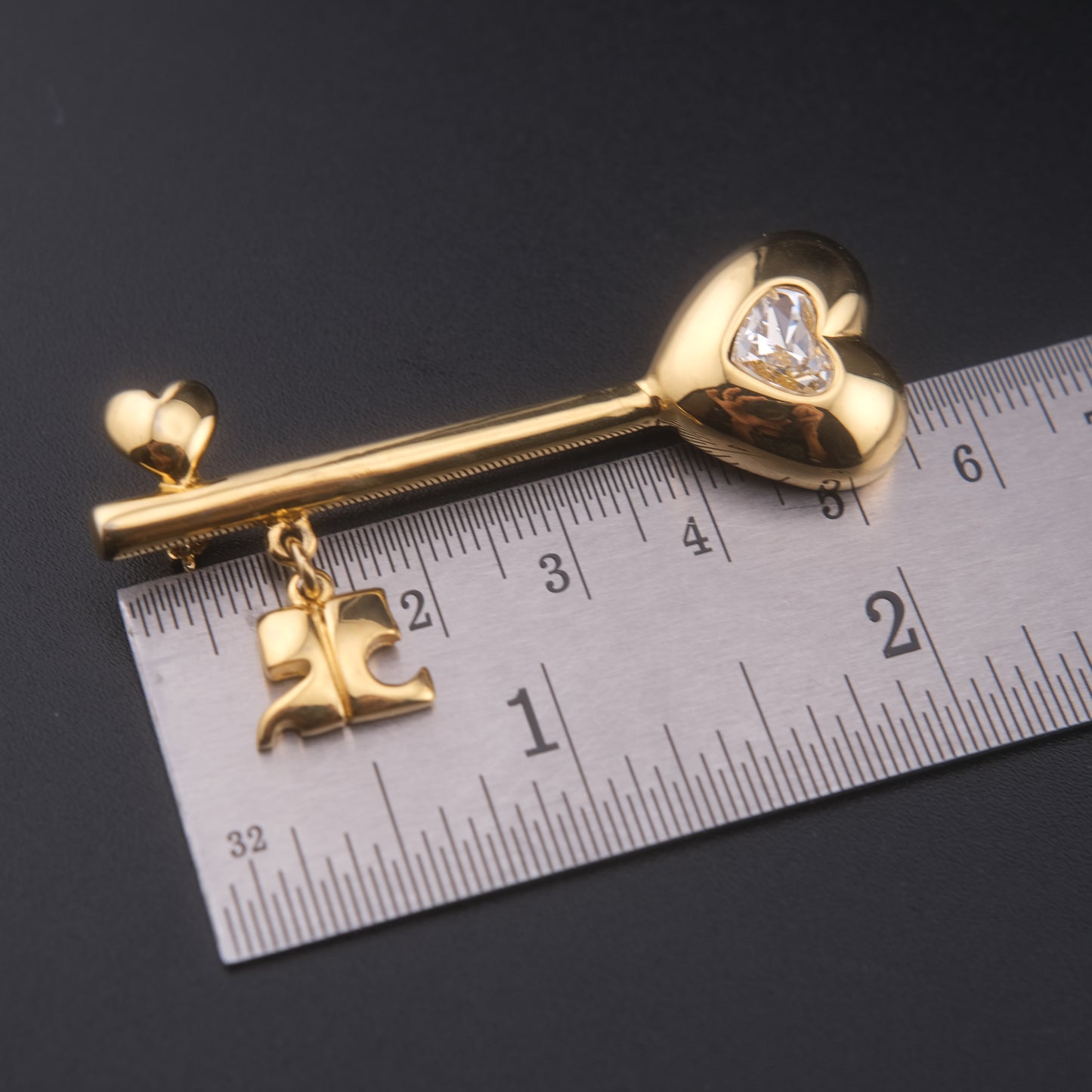 ❤️ Vintage Courrèges Heart Crystal Logo Charm Brooch Pin