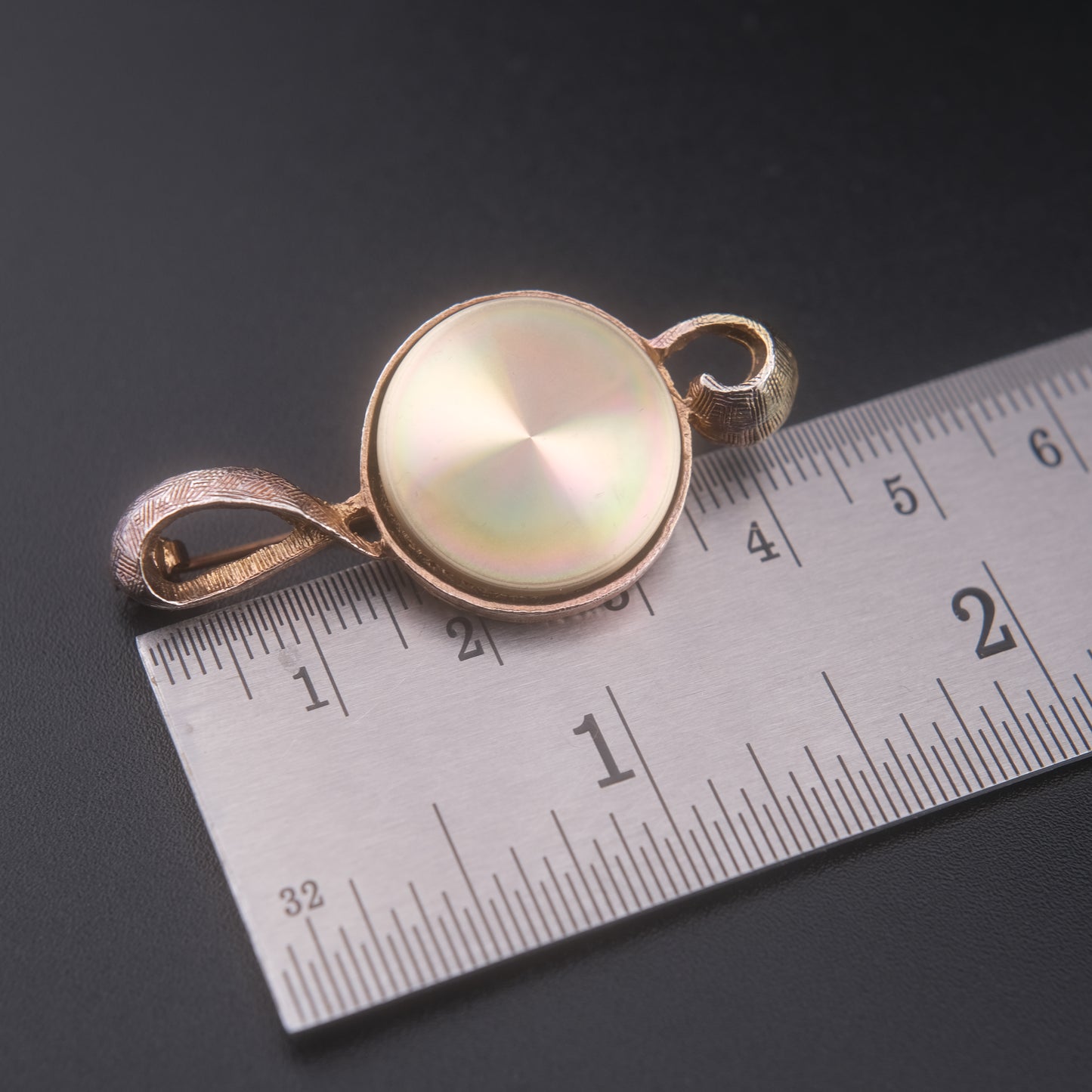 Vintage Jewelarama Treble Clef Brooch Gold Tone Iridescent Disc Music Pin