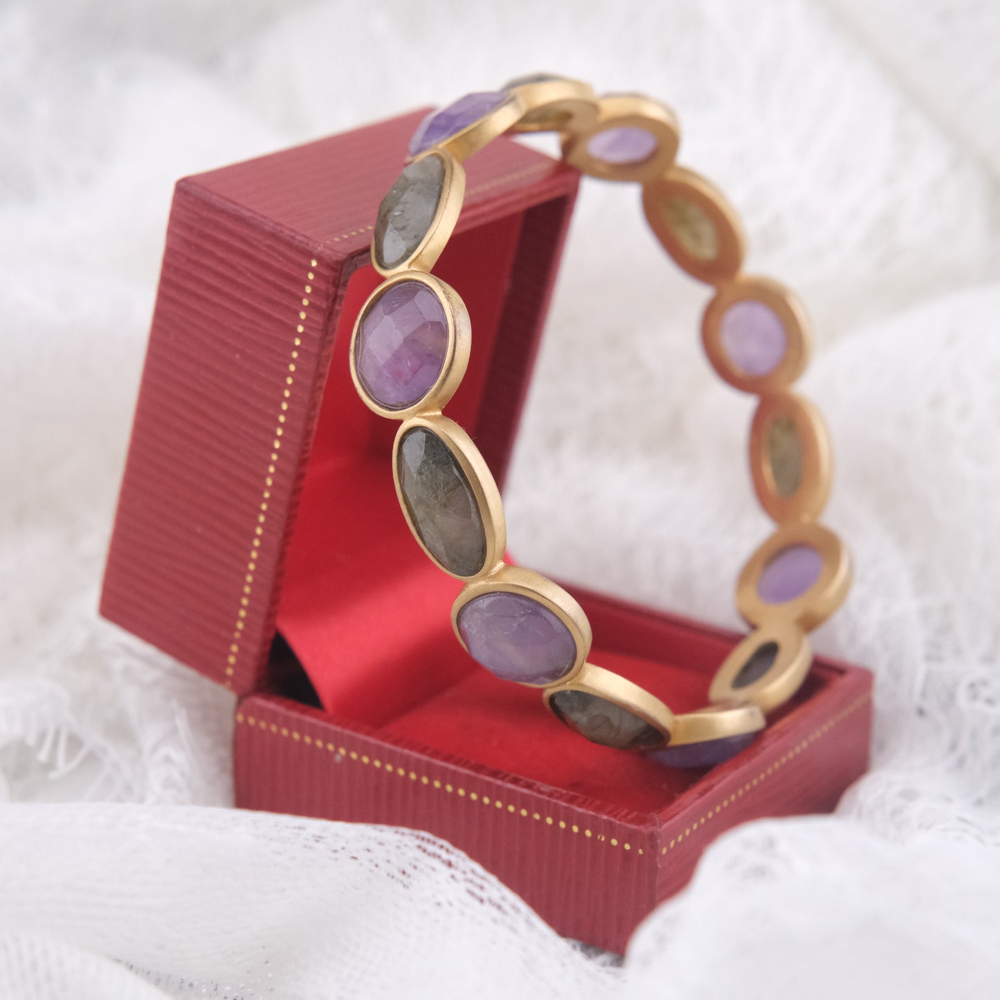 Vintage Lucas Jack Amethyst & Labradorite Bracelet – Gold-Tone Setting