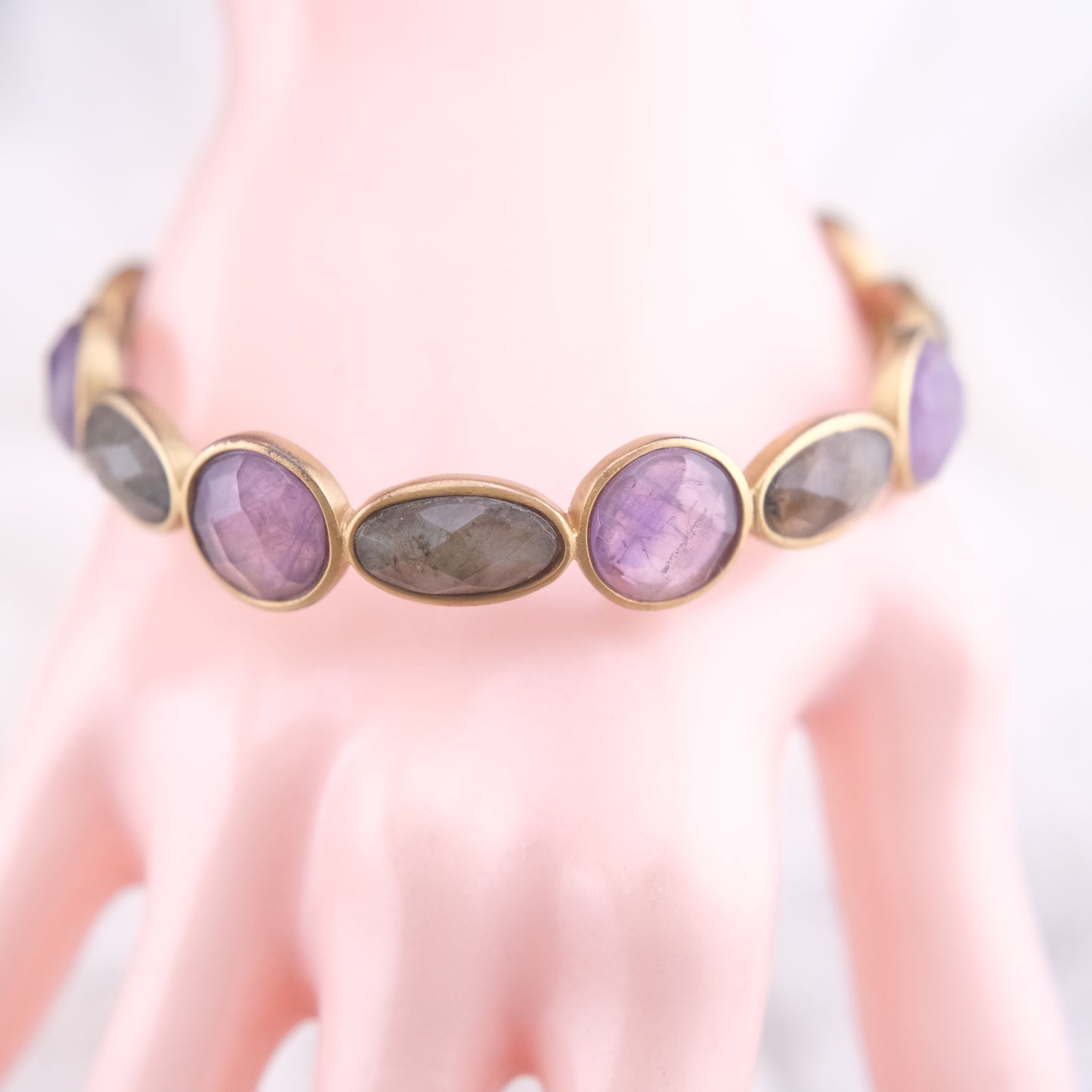 Vintage Lucas Jack Amethyst & Labradorite Bracelet – Gold-Tone Setting
