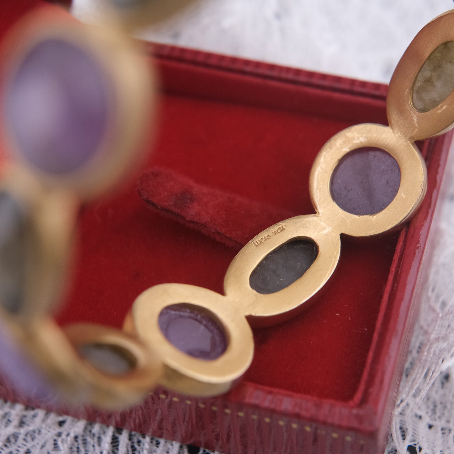 Vintage Lucas Jack Amethyst & Labradorite Bracelet – Gold-Tone Setting