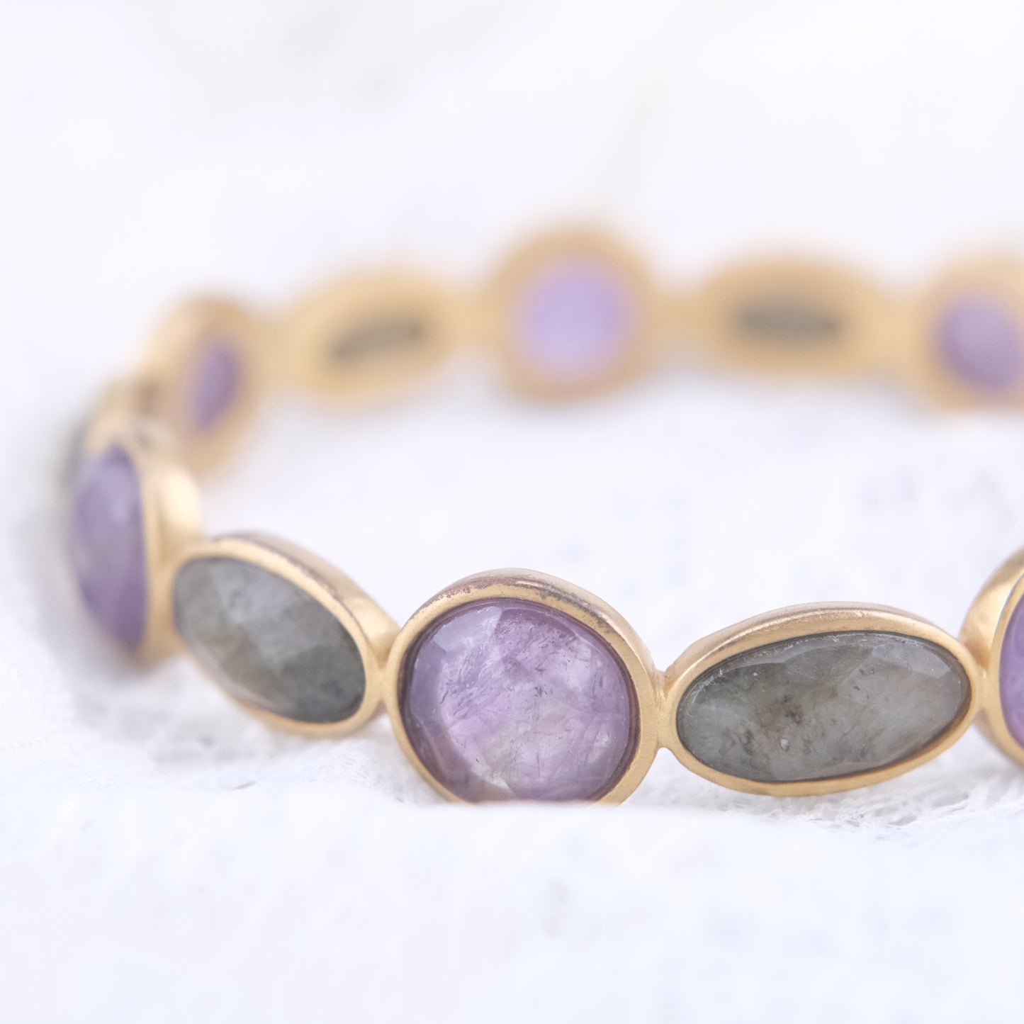 Vintage Lucas Jack Amethyst & Labradorite Bracelet – Gold-Tone Setting