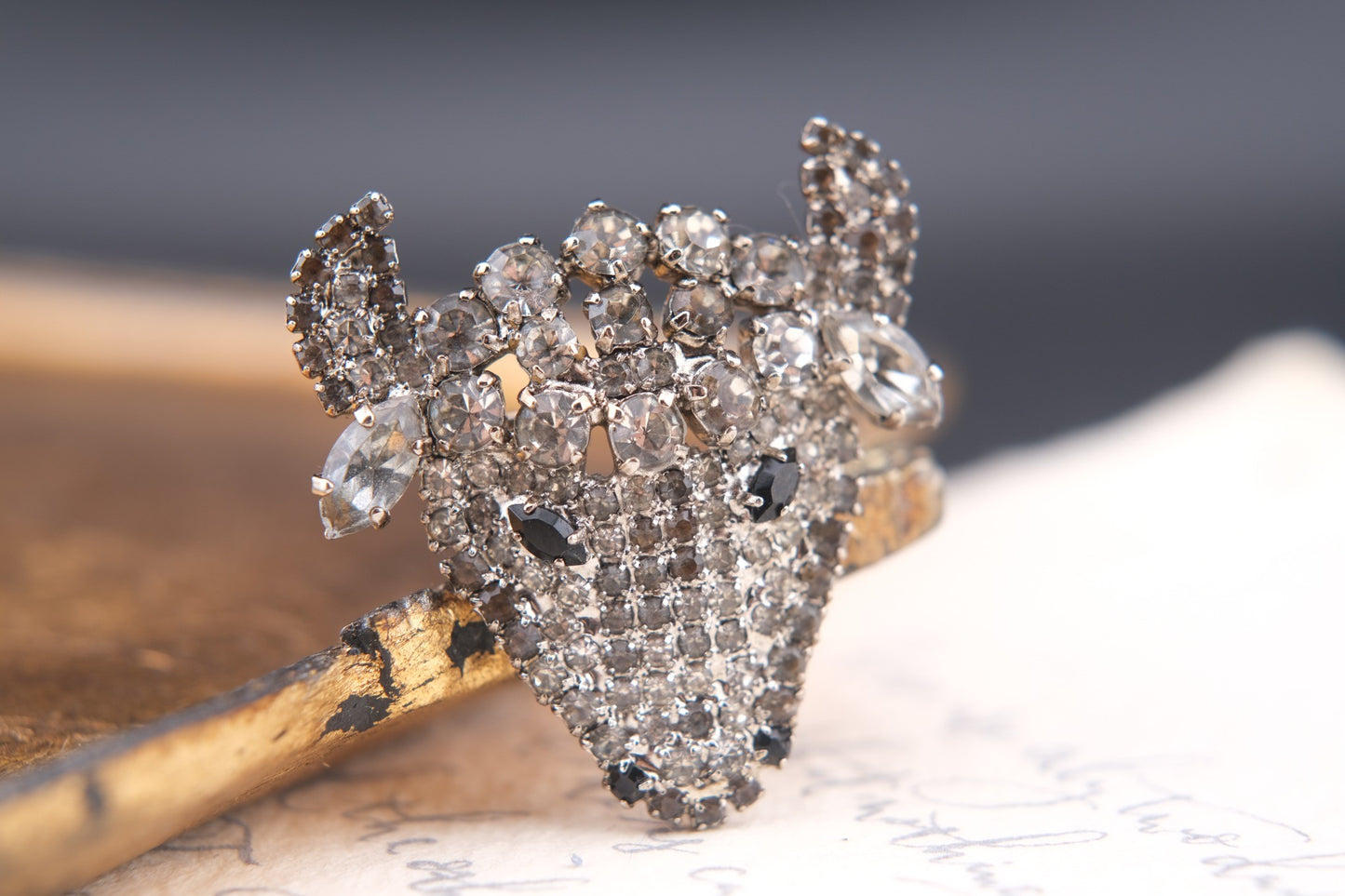 Vintage Monty Don Rhinestone Bull Head Brooch