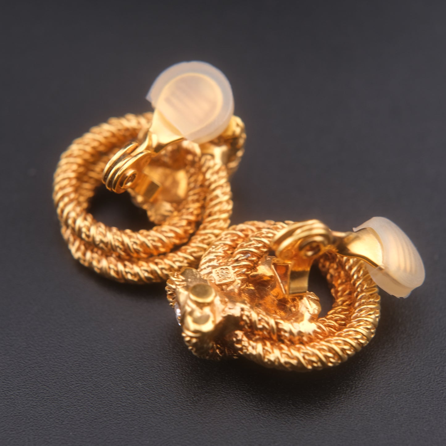 ❤️ Vintage VB Gold Tone Rope Knot Clip-On Earrings with Rhinestones
