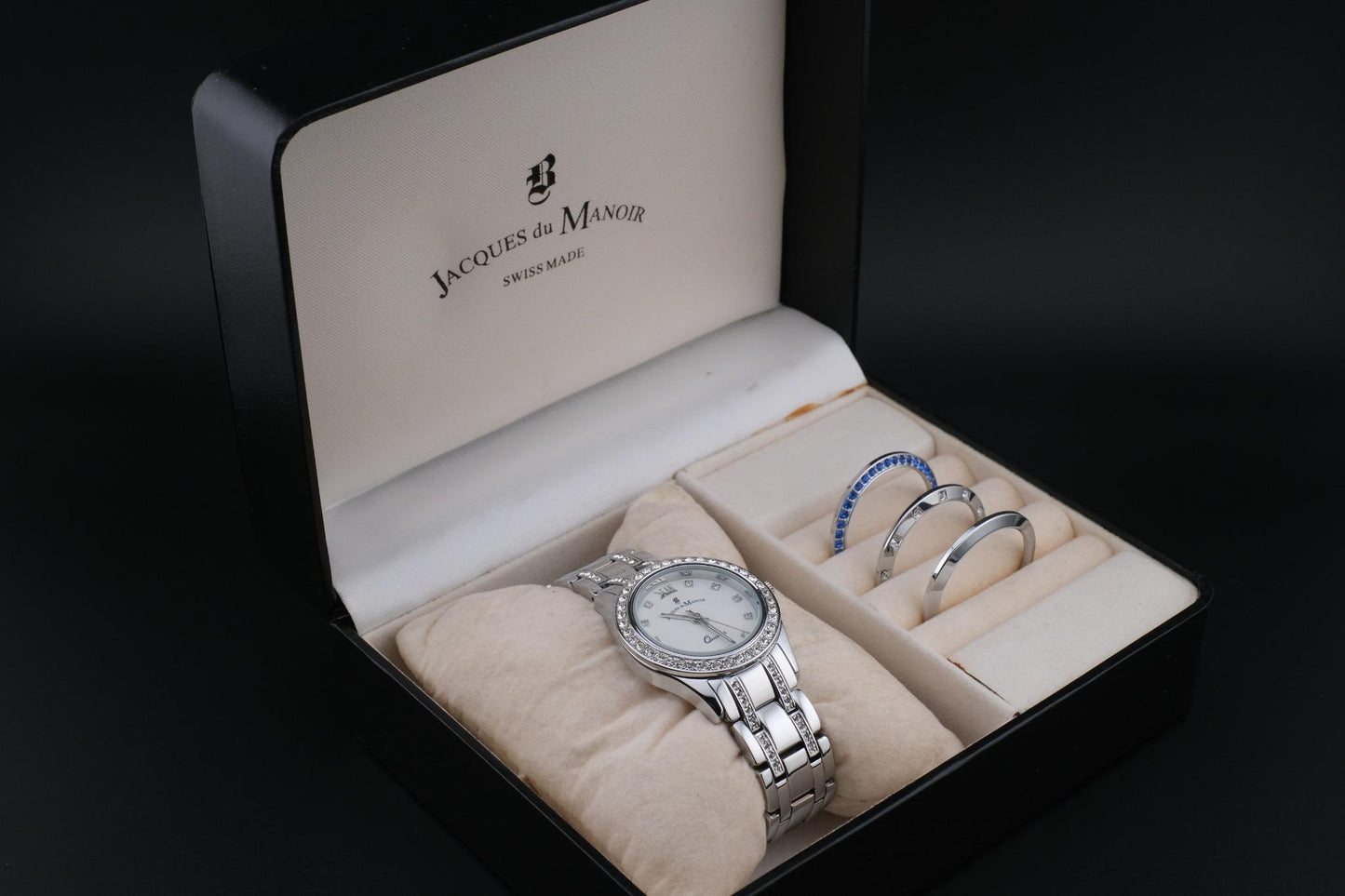 Jacques du Manoir ROYAL Women’s Silver-Tone Watch with 3 Interchangeable Bezels