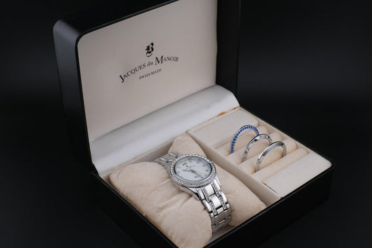 Jacques du Manoir ROYAL Women’s Silver-Tone Watch with 3 Interchangeable Bezels