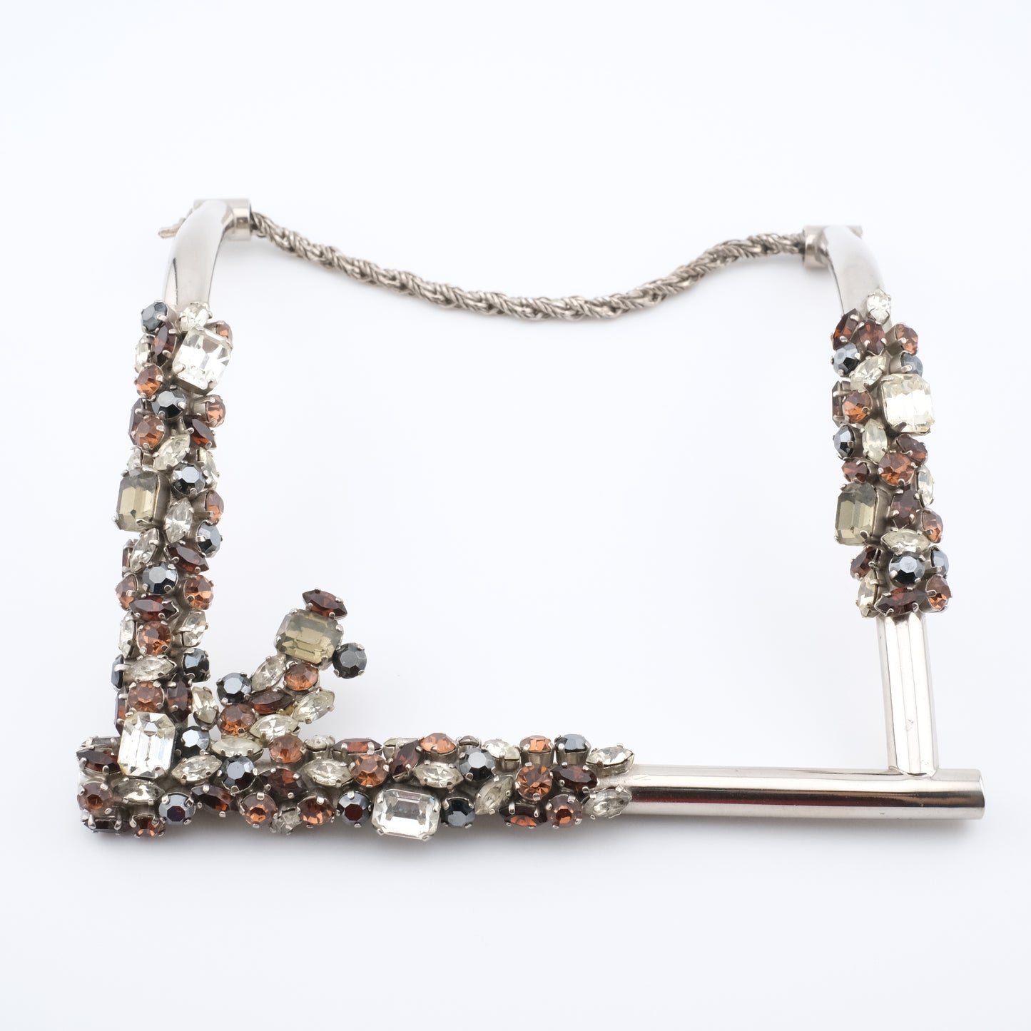 Vintage Cascio Bijoux Italy Rhinestone-Encrusted Square Collar Necklace – 1970s Statement Piece