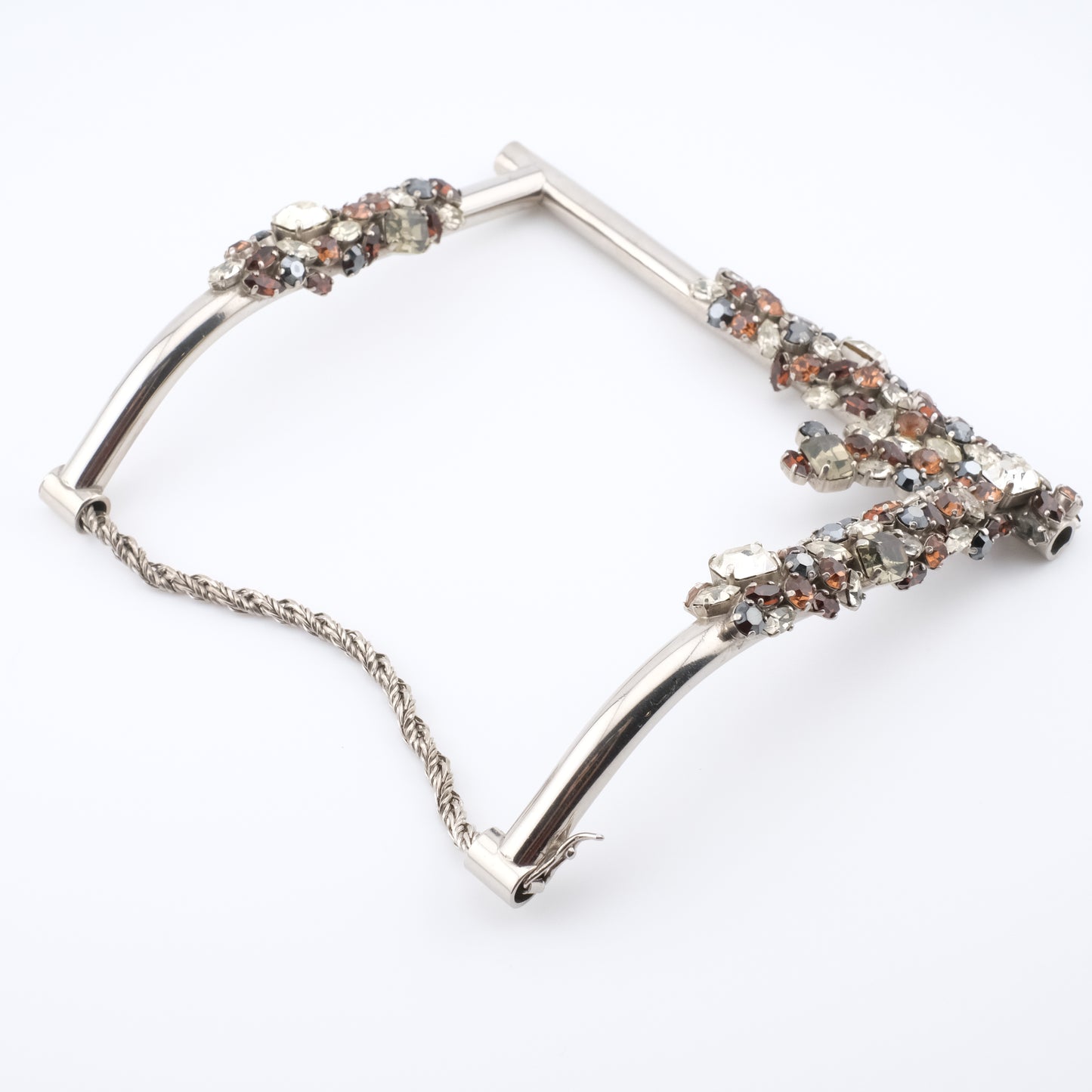Vintage Cascio Bijoux Italy Rhinestone-Encrusted Square Collar Necklace – 1970s Statement Piece