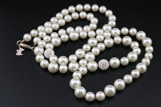Agatha Paris Faux Pearl Necklace – Elegant Single Strand with Crystal Accents