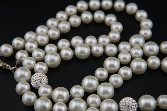 Agatha Paris Faux Pearl Necklace – Elegant Single Strand with Crystal Accents