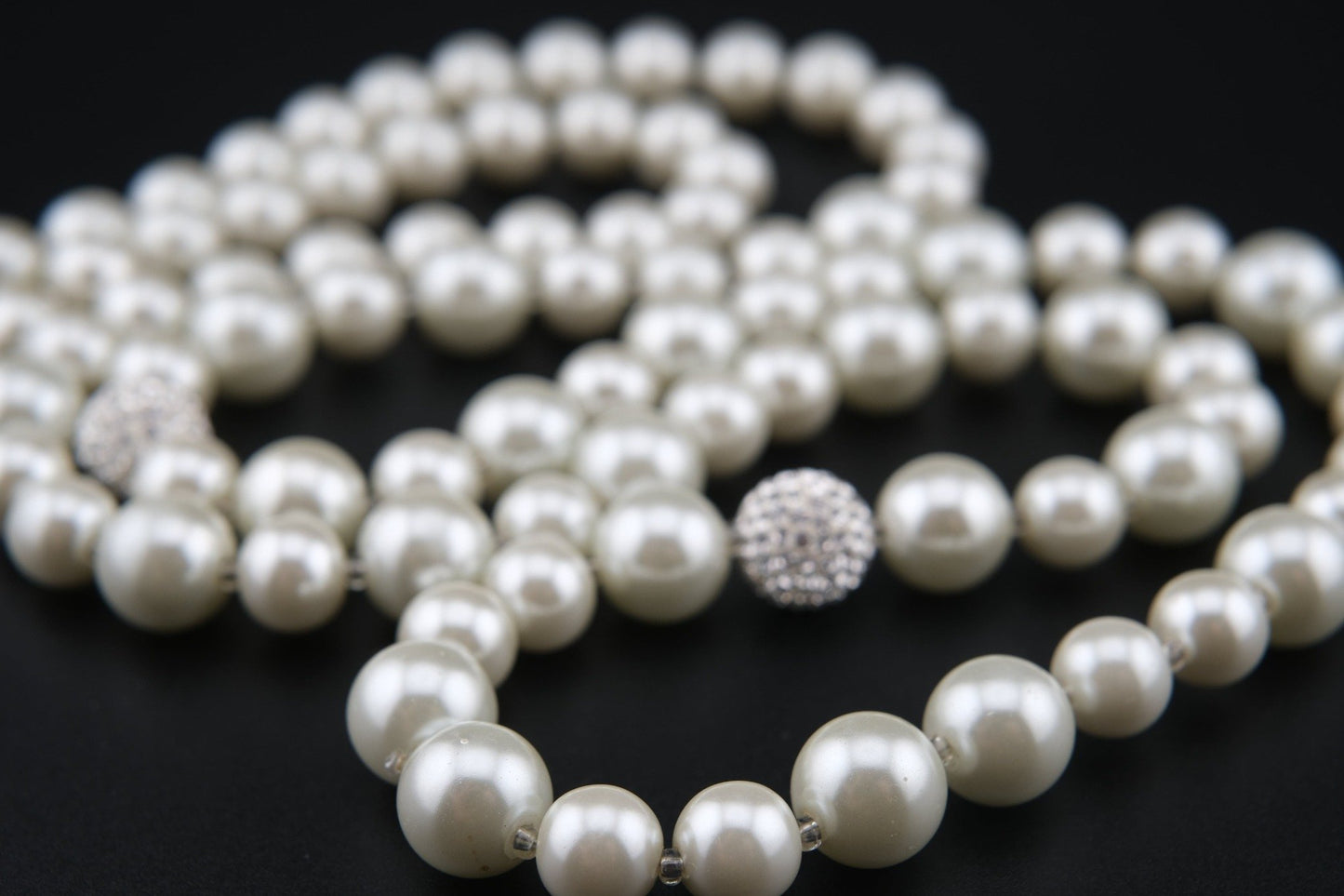 Agatha Paris Faux Pearl Necklace – Elegant Single Strand with Crystal Accents