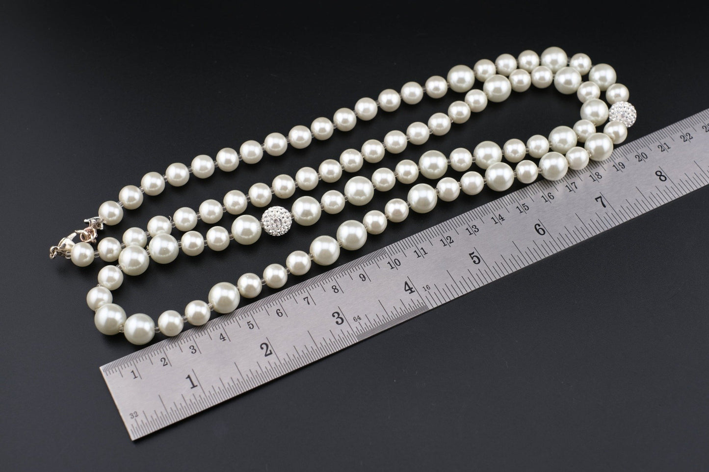 Agatha Paris Faux Pearl Necklace – Elegant Single Strand with Crystal Accents