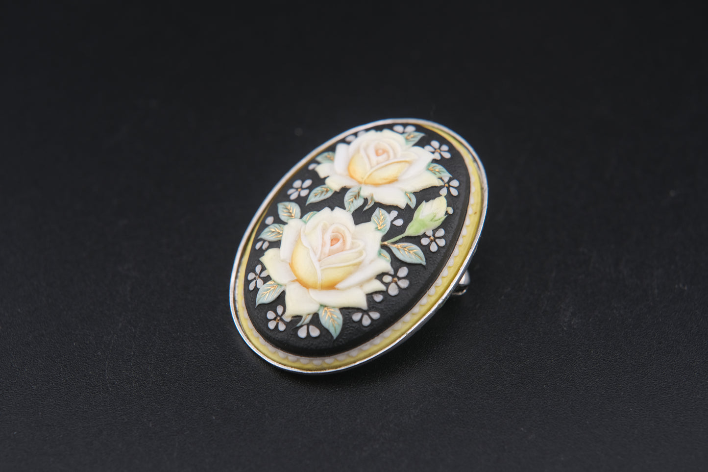 Vintage Toshikane Japan Yellow Rose Brooch Pendant – Hand-Painted Porcelain with Dual Functionality