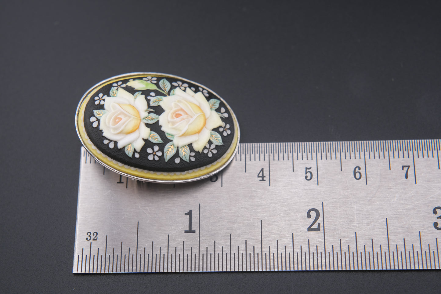 Vintage Toshikane Japan Yellow Rose Brooch Pendant – Hand-Painted Porcelain with Dual Functionality