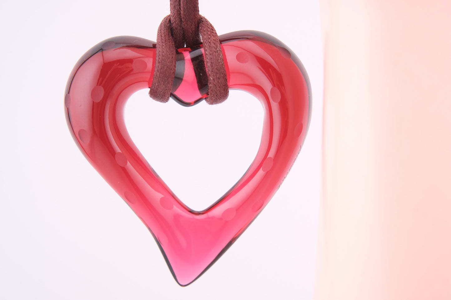 ❤️ Baccarat Red Crystal Heart Pendant Necklace on Burgundy Cord