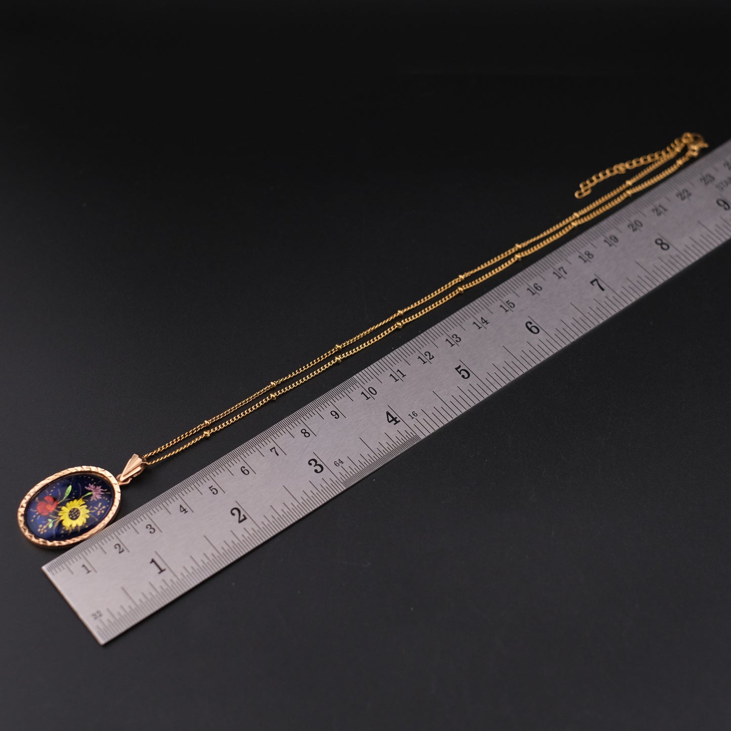 Vintage J. Tanvier Blois Hand-Painted Floral Pendant Necklace – French Enamel Art on Gold-Tone Chain