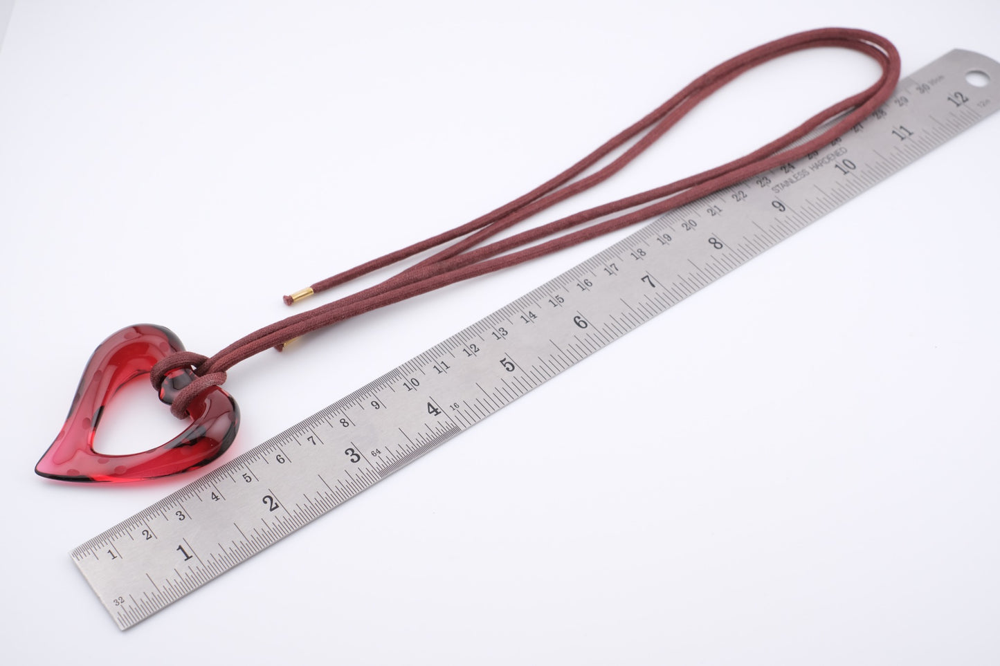 ❤️ Baccarat Red Crystal Heart Pendant Necklace on Burgundy Cord