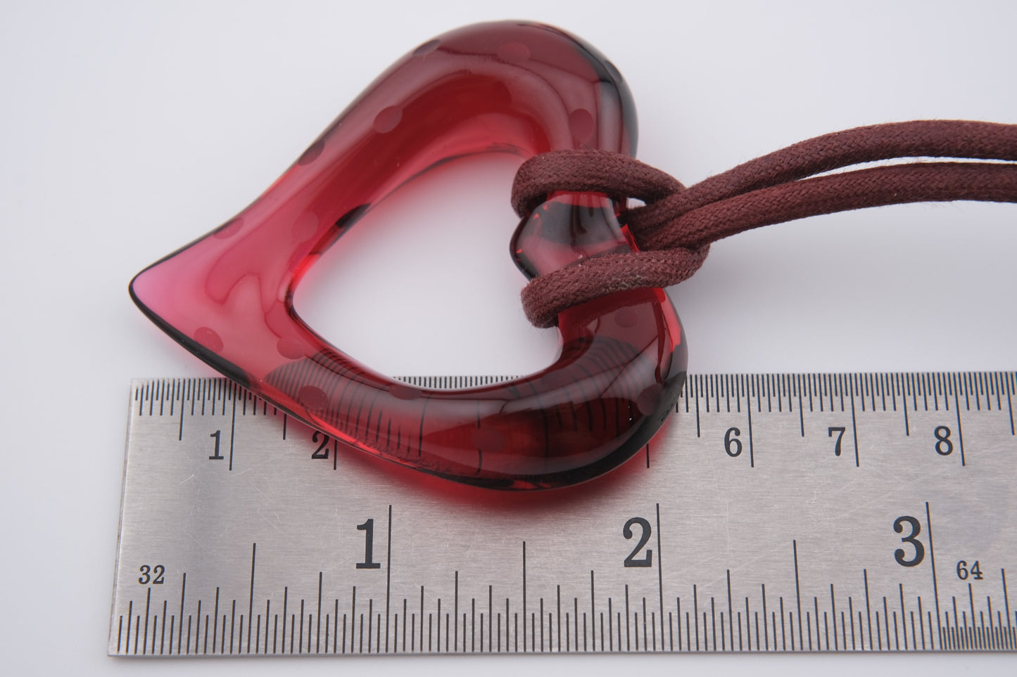 ❤️ Baccarat Red Crystal Heart Pendant Necklace on Burgundy Cord