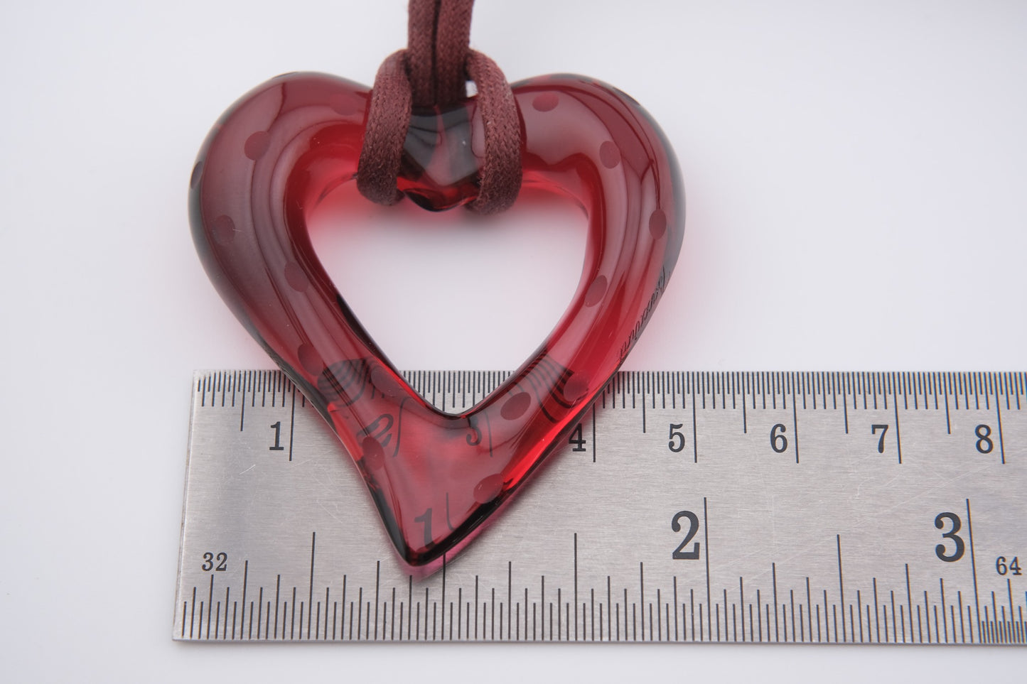 ❤️ Baccarat Red Crystal Heart Pendant Necklace on Burgundy Cord