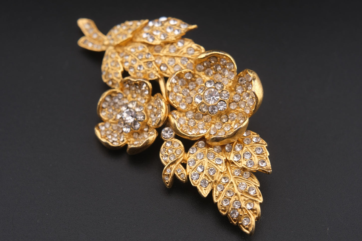 Vintage Kenzo Floral Brooch – Gold-Tone with Crystal Rhinestones (Original Box)
