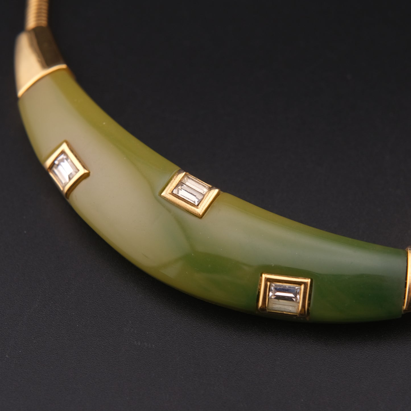 Vintage Givenchy Green Resin & Gold-Tone Choker Necklace with Rhinestones