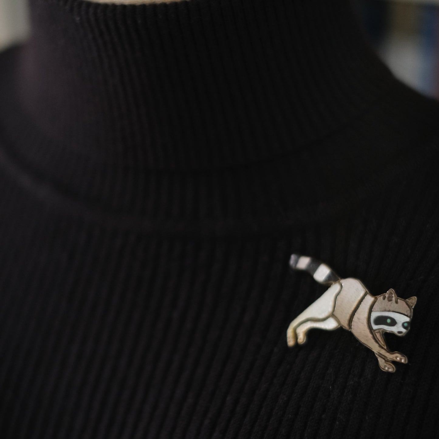 Vintage Zuni Raccoon Brooch Pendant by Andrea Lonjose – Sterling Silver & Enamel Inlay | Native American Signed Jewelry