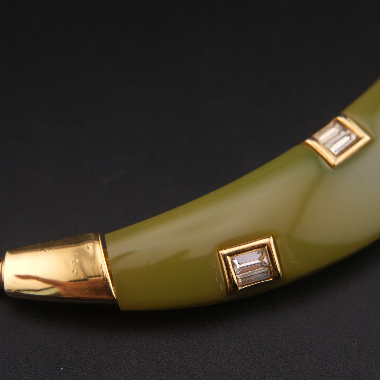 Vintage Givenchy Green Resin & Gold-Tone Choker Necklace with Rhinestones