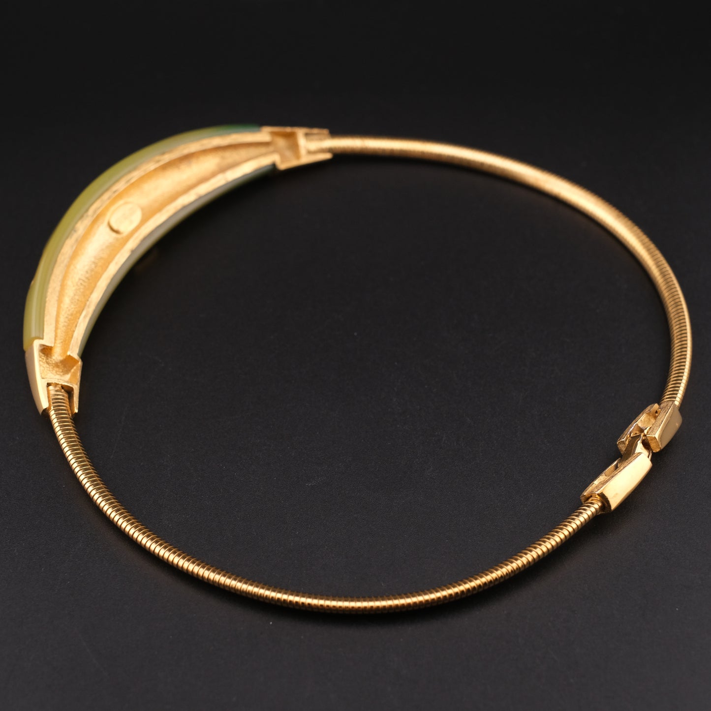 Vintage Givenchy Green Resin & Gold-Tone Choker Necklace with Rhinestones