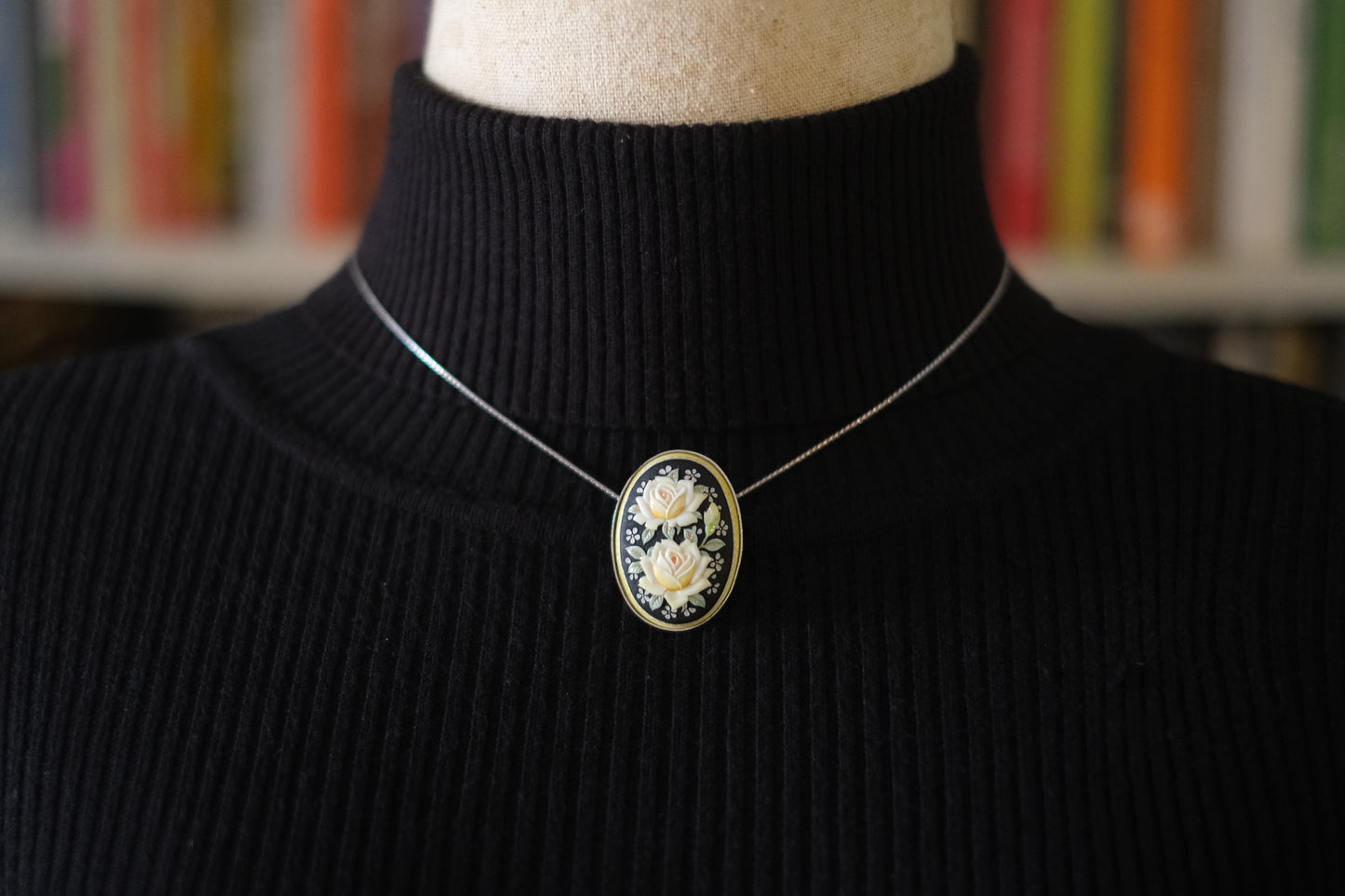 Vintage Toshikane Japan Yellow Rose Brooch Pendant – Hand-Painted Porcelain with Dual Functionality