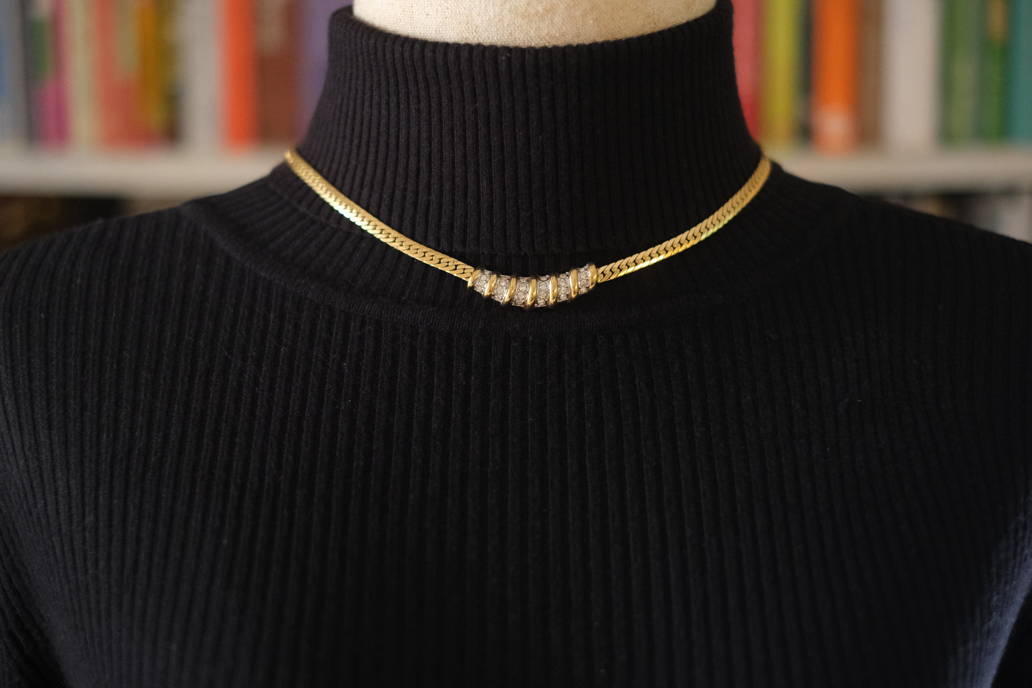 Vintage Nina Ricci Gold-Tone Collar Necklace with Rhinestone Accents (1980s)