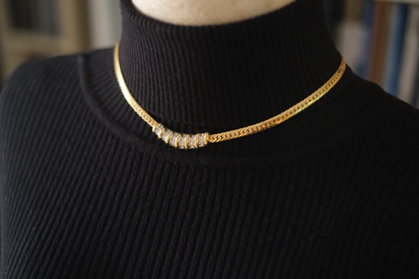 Vintage Nina Ricci Gold-Tone Collar Necklace with Rhinestone Accents (1980s)