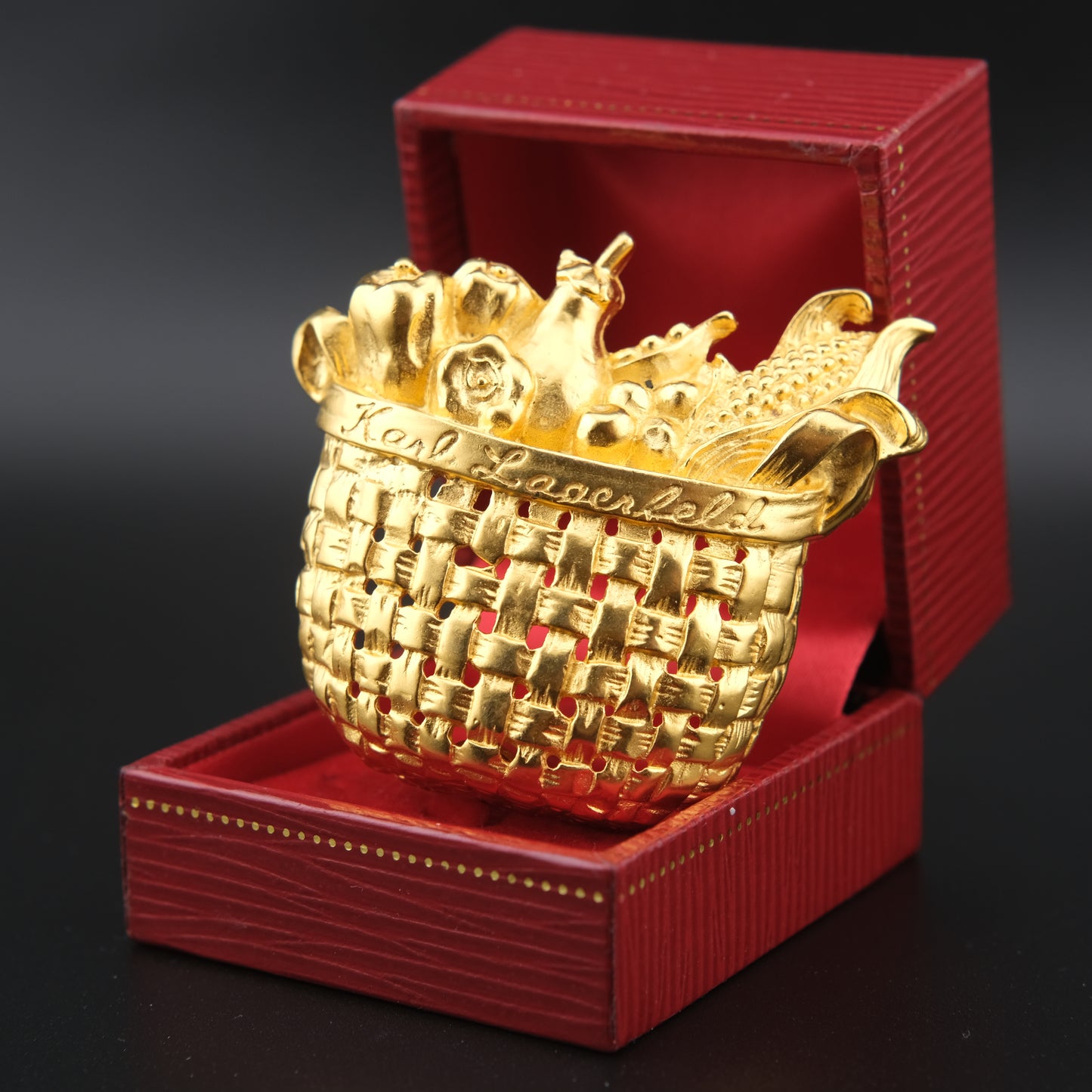 Karl Lagerfeld Gold-Tone Woven Harvest Basket Brooch