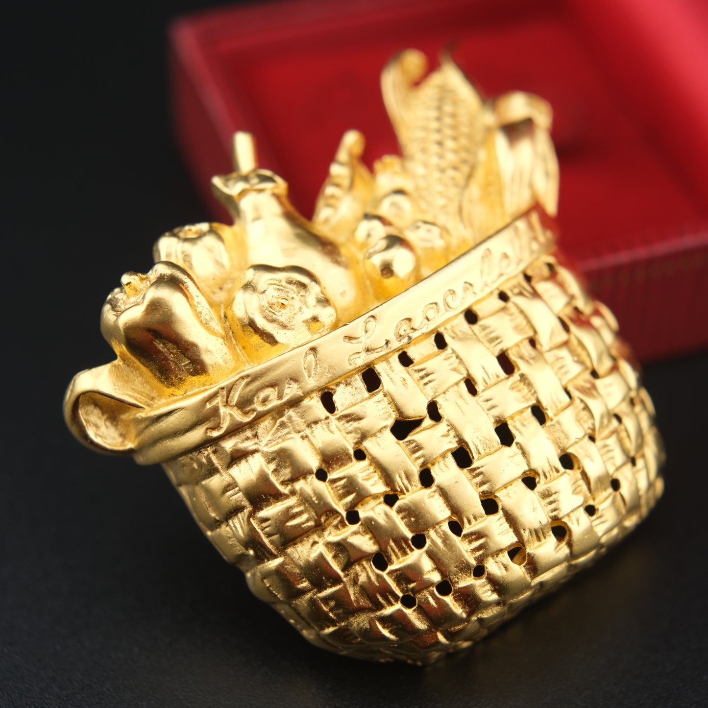 Karl Lagerfeld Gold-Tone Woven Harvest Basket Brooch