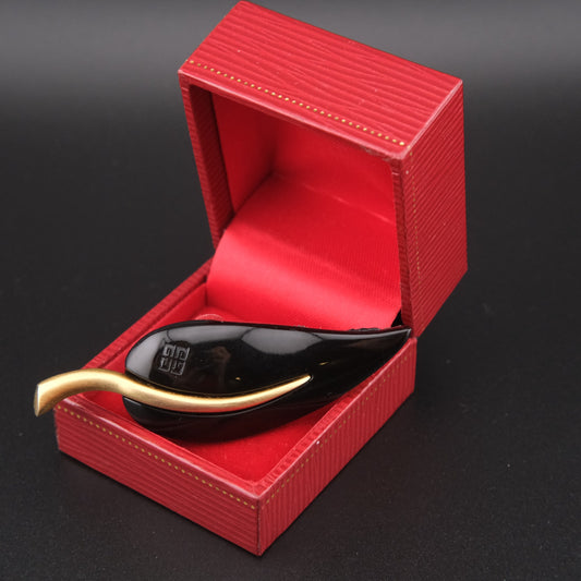 Vintage Givenchy Leaf Brooch – Black & Gold Modernist Design