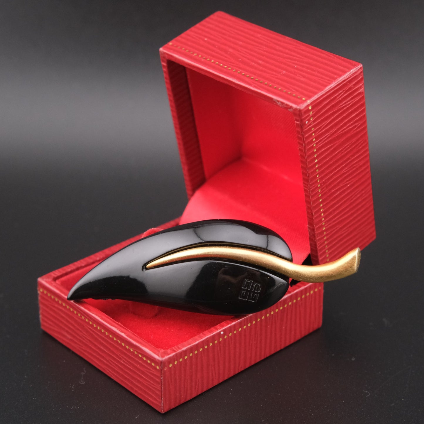 Vintage Givenchy Leaf Brooch – Black & Gold Modernist Design
